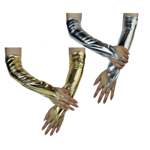 Glossy Leather Gloves for Formal Event and Club Women Evening Party Fingerless Gloves with Rhinestones for Cosplay Party