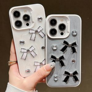 💯【เคสโทรศัพท์】 + Gratis Ongkir💯เคสกันกระแทกสีเงินลายโบว์เพชรสำหรับผู้หญิงเคสสำหรับไอโฟนโทรศัพท์15 14 13 12 11 Pro Max 14 15 Plus