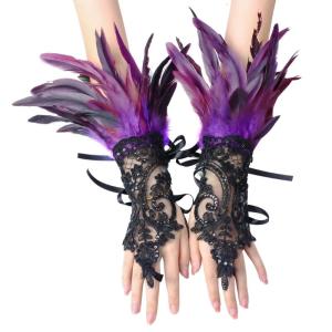 Fashionable Lace Gloves With Feather Accents Suitable For Evening Gowns And Party Dresses