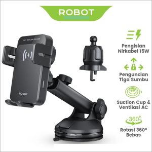 Robot CHW01 Wireless Charging Car Holder With Suction Cup Air Vent Hook Rotasi 360 Derajat Holder Mobil