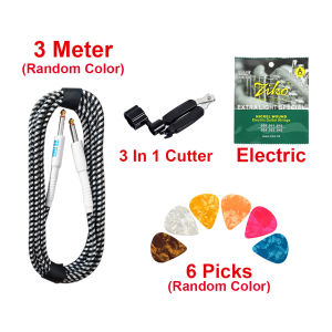 [SET] Guitar Cable (3M/5M/10M) No Noise Shielded Cable For Acoustic Electric Bass Ukulele Accessories Set (Gitar)