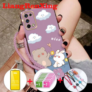 ด้วยกระจกนิรภัยสำหรับปลอก realme 7 Pro realme 7i realme C17ศัพท์กรณี softcase electroplated ซิลิโคนกันกระแทกปกการออกแบบใหม่ความงามการ์ตูนหมี ddmxx01