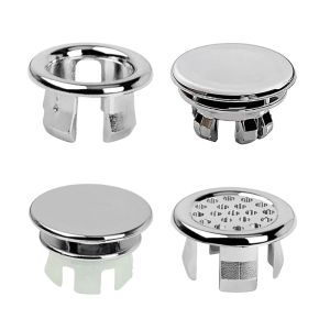4Pieces Plastic Sink Overflows Covers Double Layer Chromes Finish for Ceramics Basins Hole Replacement