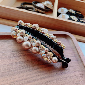 HOUMENG Elegant Fashion Girls Hair Accessoires Geometric Hairpins Hair Crabs Pearl Banana Clips Hair Claws Vertical Clip