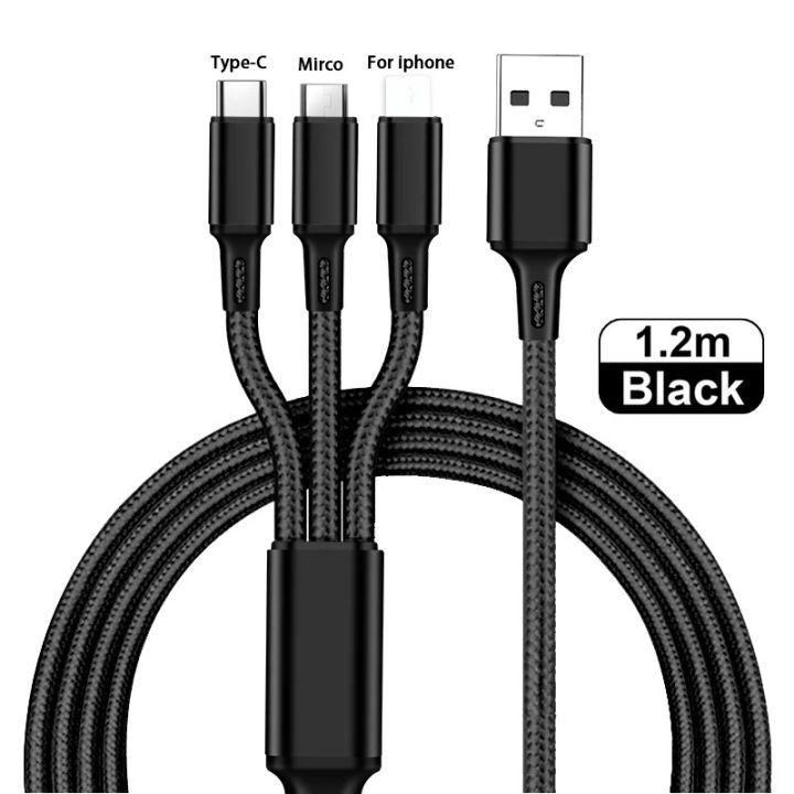 3in1 USB Charging Cable Android Micro Type C IP Fast Charger Nylon