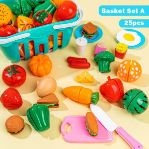 25/35/68pcs Cutting Play Food Toy Pretend Play Fruit &Vegetables with Chopping Board Knife Plates Basket Educational Kitchen Toy