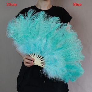 OWMXZL Big Red Ostrich Handheld Fur Fan Runway Props 12 Bones Carnival Belly Dance Stage Fan High Quality 3052cm 3560cm Folding Fan