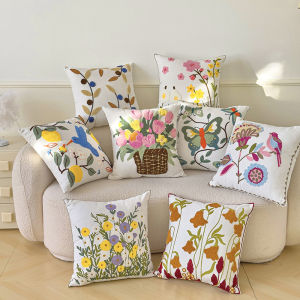 19 Designs For Choose Embroidered Throw Pillow Cover 45x45cm Soft Cozy Cotton Outdoor Decorative Pillowcase Covers with Zipper for Couch Sofa Bedroom