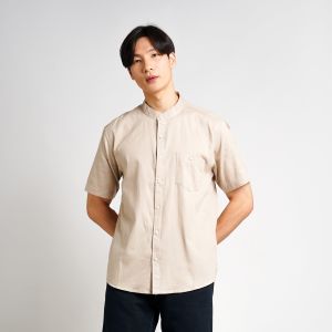 Vanfive Kemeja Pria Shanghai Polos Twill Soft Pendek Abu-Abu 0309H