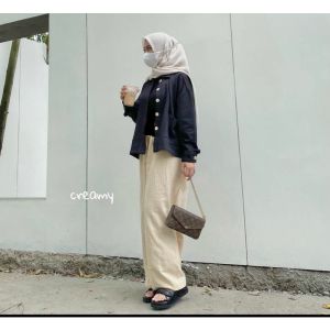 Celana Kulot Linen Highwaist Premium Size (M L XLXXL) Dari BB 40-75kg Celana Kulot Linen Kancing Terlaris Celana Kulot Wanita Terbaru