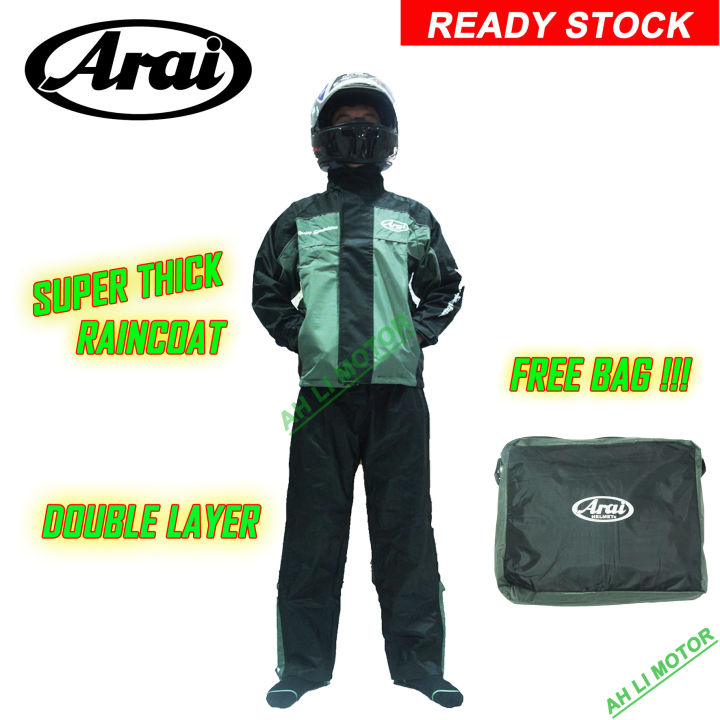 Arai Raincoat Motorcycle High Quality AAA 2.2kg Jacket Waterproof Canvas Pants and Sling Bag .Baju Hujan Premium GREY S M L XL XXL 3XL 4XL Lazada