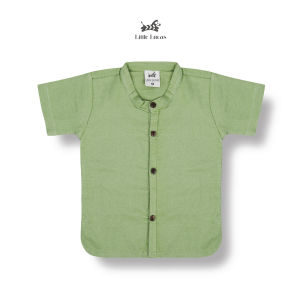 little lucas kemeja anak laki laki katun linen ramie hijau olive
