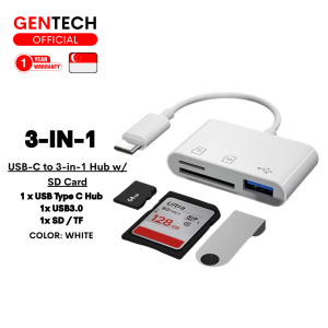 (SG) GENTECH 3 in 1 USB Type C Hub | HDMI 2.1 SD MicroSD USB 3.0 OTG PD 100W | Multiport Adapter for Phone Laptop MacBook Projector Monitor TV