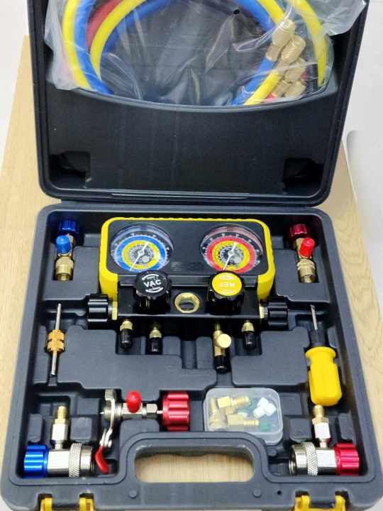Set Collettore HVAC A 4 Vie Con Valvole Per R410A, R32, R134A E R22 – Completo Di Tubi E Accessori