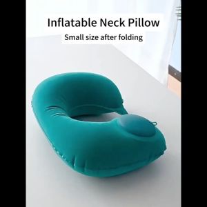 Inflatable Neck Pillow PressType Foldable Portable Lightweight forCamping Travel Outdoor Office Rest