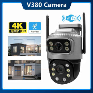 4K 8MP HD Wifi PTZ Camera Outdoor Dual Lens Dual Screen Motion track IP Camera CCTV Audio Video Surveillance Waterproof