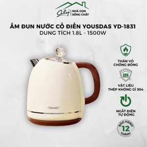 Ấm Đun Nước Cổ Điển YOUSDAS YD-2831 Dung Tích 1.7L Thép Không Gỉ 304 2 Lớp Chống Bỏng- Bảo Hành 12 Tháng