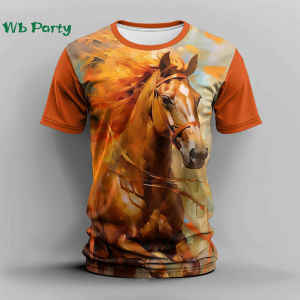Horse Print Mens Clothing Casual O-Neck Short Sleeve Tee Oversized T-Shirt Animal Mens Clothing Fashion 3D Print T Shirt Men