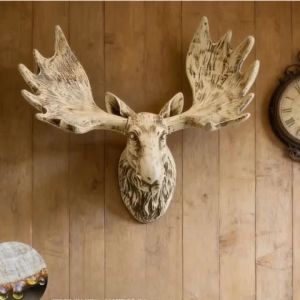 FFBH Vintage Art Wall Accents Decorative Faux Deer Head Wall Accents Elegant Large Decor Wall Design Living Room Decoration Crafts 9R3H1