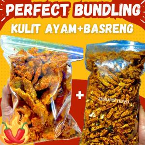 Paket Keripik Kulit Crispy Pedas Daun Jeruk 1/2kg Dan Basreng Pedas daun jeruk 1/2kg Food Snacks