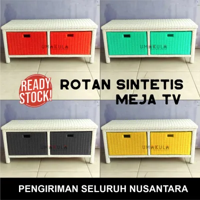 Rak Lemari Rotan Sintetis 7 Laci Buffet Bufet Meja TV 43 inci Ruang Tamu Minimalis Modern Terbaru