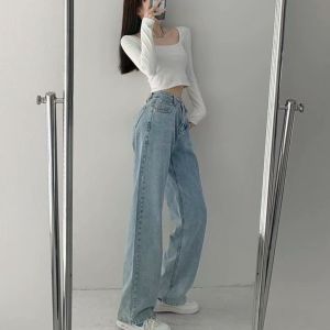 Girls Hub Wide-Leg Jeans Women Korean-Style Loose High-Waist Mopping Pants Seluar Panjang Jeans 高腰宽松垂感拖地直筒裤阔腿牛仔裤女