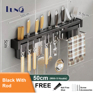 Wall Mounted Storage Rack For Kitchen Utensils Knife Holder With Hooked Multifunctional Storage Rack