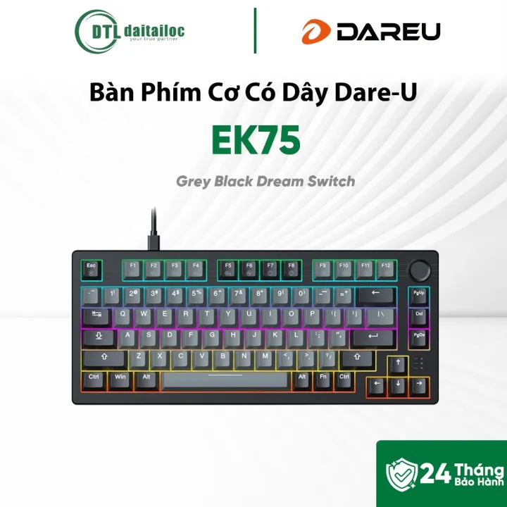 Bàn Phím Cơ Có Dây Gaming Dare-U EK75 Grey Black Dream Switch (keycap PBT) | Chính hãng | Bảo hành 24 tháng