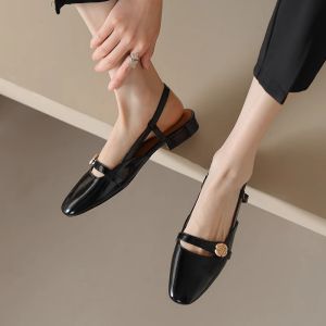 2024 Summer Red Retro Sandals Womens Low Heels Round Toe Sandals