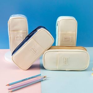 MNTT Color Blocked Simple Student Pen Bag Diagonal Polyester Storage Pencil Bag Storage Pouch Dirt Resistant Macaron Pencil Case Student Learning