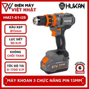 Máy khoan pin Hukan đầu 13MM (GEN1) HM21-G1-I20 bản màu cam lực siết 90N không chổi than chân pin phổ thông