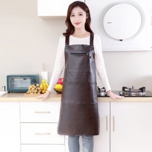 Soft PU Leather Apron Waterproof and Oil-proof Restaurant Kitchen Cooking Apron Overalls