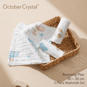 【JJ HOME】 【十月结晶TEN-M JOURNEYOCTOBER CRYSTAL】100% Cotton 6-Layer Bubble Gauze Baby Washcloth Towel 3-Piece Set