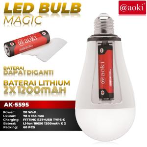AOKI Lampu led bohlam magic emergency AD/DC 20w fitting on/off baterai dapat diganti AK 5595 - SYS