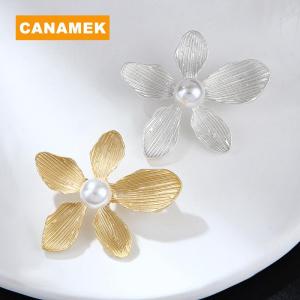 【CANAMEK】 Vintage Pearl Five-petal Flower Brooch for Women Clothing Party Lapel Pin Accessories Gift