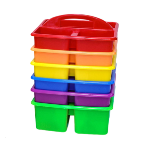 6Pcs Stackable Storage Basket With Handle Art Supplies Organiser Basket 3 Sections Portable Storage Bin for Kitchen Home