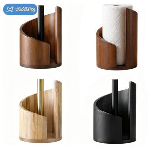 MLADEN Wooden Tissue Holder with Base Countertop Paper Towel Holder Anti-Slip Wood Towel Roll Rack for Dining Room Living Room