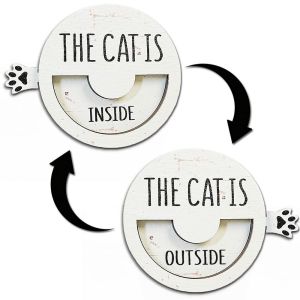 EDHO5 Round Cat Door Sign Cute Wood Dog In Out Sign Gadget Decoration Dirty Clean Dishwasher  Yard Door
