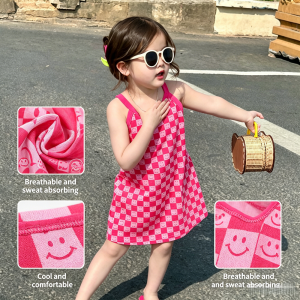 AILEBE Kids Dress Spaghetti Strap Sando Style Cool Breathable Sweat-Absorbing Cotton Comfy OOTD Pambahay For Baby Girls 3-5 Years Perfect For Daily Wear