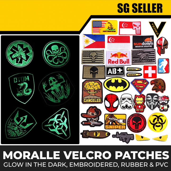 [SG SELLER] VELCRO MORALLE VELCRO PATCHES EMROIDERED, RUBBER, PVC, GLOW