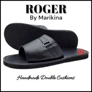 Marikina Roger Mens double-cushion and stitched Open-Toe leatherette material non-slip slippers (Brown and Black)