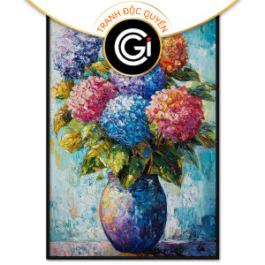 Tranh tĩnh vật hoa cẩm tú cầu. Tranh treo tường dán tường sơn dầu canvas tranh trí. CGI-1506
