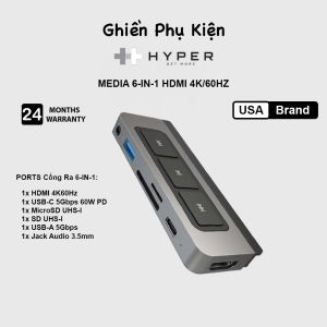 Hub HyperDrive 6IN1 HDMI 4K/60HZ Cổng Chuyển Type C Dành Cho iPad Air/Pro - HD499