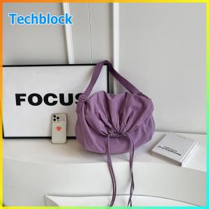 Women Drawstring Shoulder Bag Solid Color Casual Satchel Bag Girls Outdoor Bag