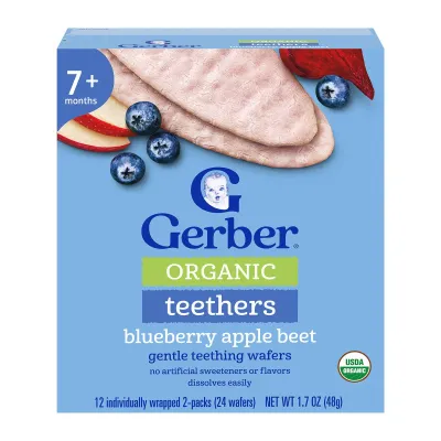 Gerber Organic Blueberry Apple Beet Teethers Baby Snack 48G - From 7 Months