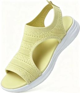 [Free Shipping] Summer WomenS Thick-Soled Fish-Mouth Sandals Available In Large Sizes With Breathable Knit Mesh And A Wedge Heel