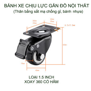 Bộ 2 bánh xe đẩy chịu lực đường kính 4-4.9cm có loại cố định hoặc xoay tùy chọn