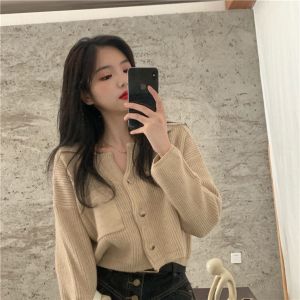 BL20732 Pocket Collared Knit Oversize Blouse