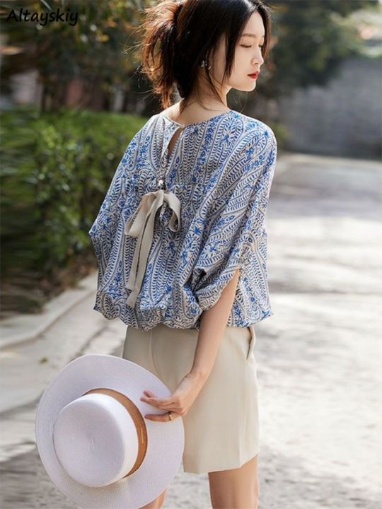 Blouses Women Bow Design Elegant Summer Soft Batwing Sleeve