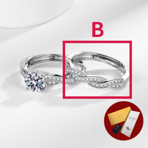 Diamcity (Free Gra Certificate) Moissanite Cincin Pasangan Pria dan Wanita Bukaan Dapat Disesuaikan